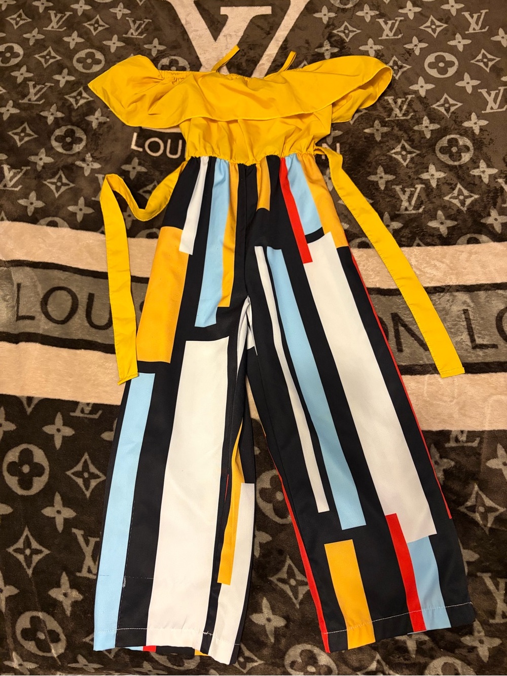 Bright Yellow Girls' Off-Shoulder Striped One-Piece Bodysuit